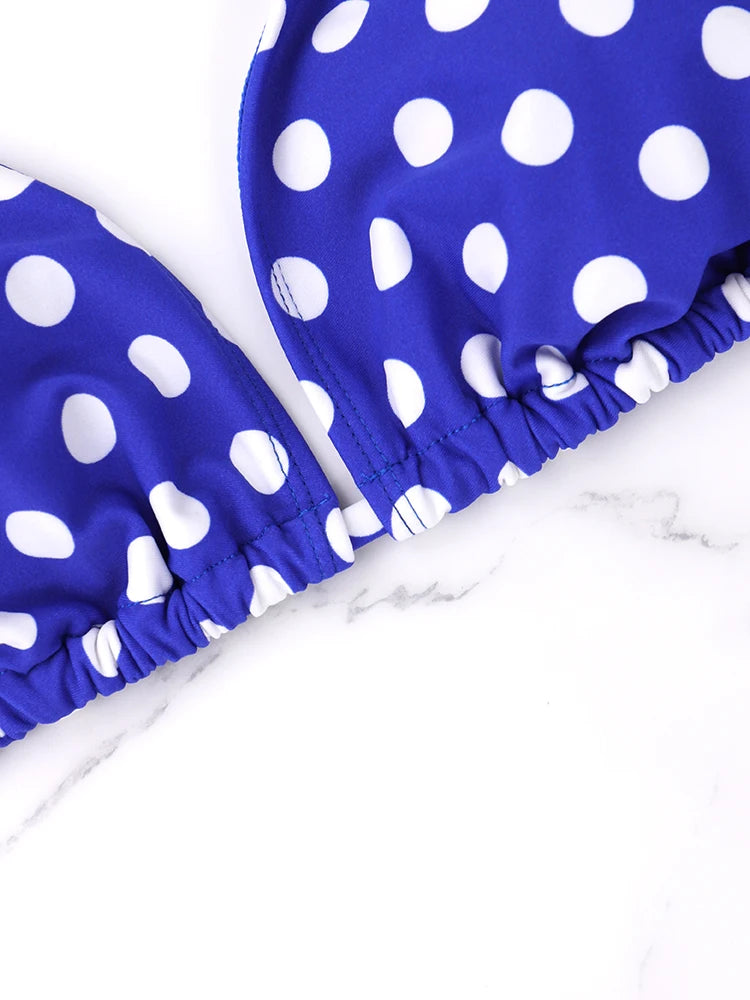 2 unids/set traje de baño de playa para mujer conjunto de Bikini verano azul y blanco patrón de lunares traje de baño vacaciones Casual conjunto de Bikini para mujer