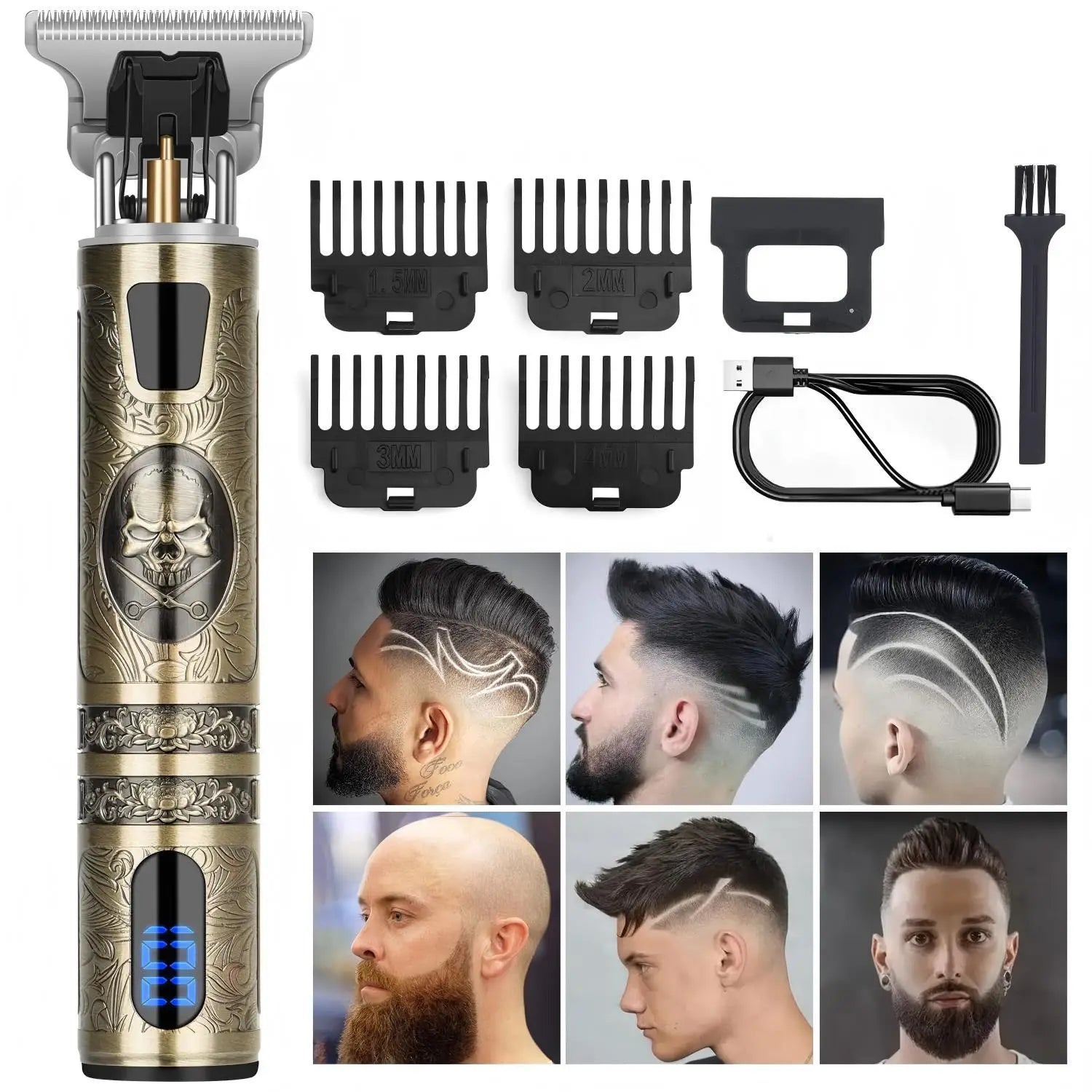 Cortapelos Eléctrico con Pantalla LCD, Máquina de Cortar Pelo y Barba, Recortadora Recargable para Hombres
