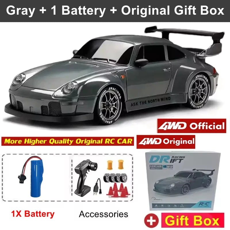 Coche de Derrape con Control Remoto 4WD, Tamaño Completo 1:24, Mini Coche de Carreras con Control Remoto, Modelo 2.4G, Radio de Alta Velocidad, Vehículo de Juguete RC 4X4
