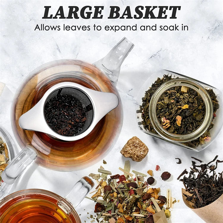 LMETJMA-colador de malla para infusor de té de acero inoxidable, con asas dobles, de gran capacidad, para empare el té de hojas sueltas, JT209