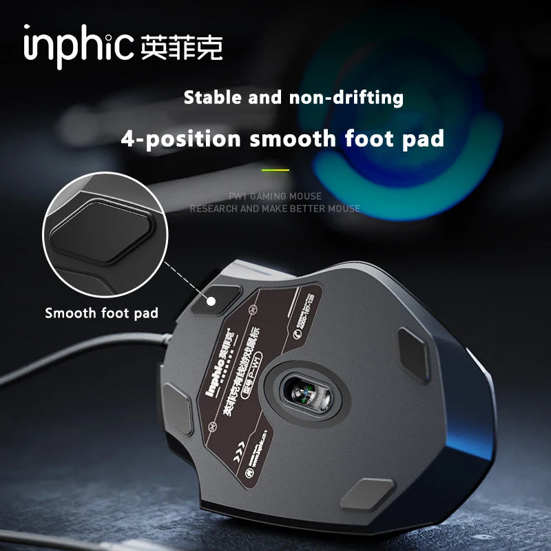 Ratón con cable Inphic W1, ratón para juegos Esports, ratón de oficina silencioso, tres teclas y seis teclas son opcionales