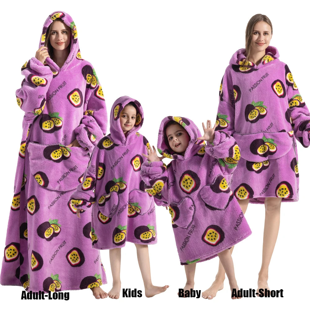 Ropa de invierno para mujer, sudaderas con capucha de lana de felpa para adultos y niños, pijamas para el hogar, sudaderas con capucha muy cálidas, Jersey, Tops de gran tamaño