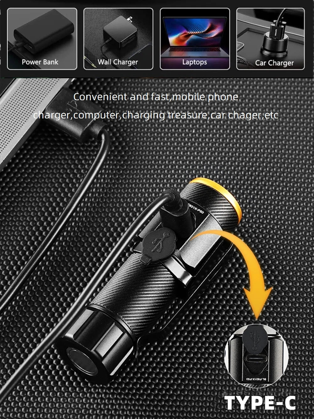 Linterna LED Recargable USB de Alto Brillo para Exteriores
