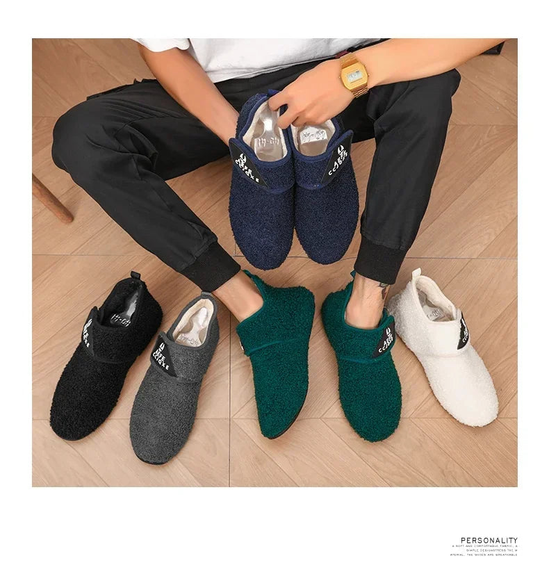 YRZL zapatos de algodón de invierno para hombre, zapatillas ligeras sin cordones cálidas, mocasines de algodón de felpa para dormitorio y hogar, zapatos cálidos de invierno para hombre