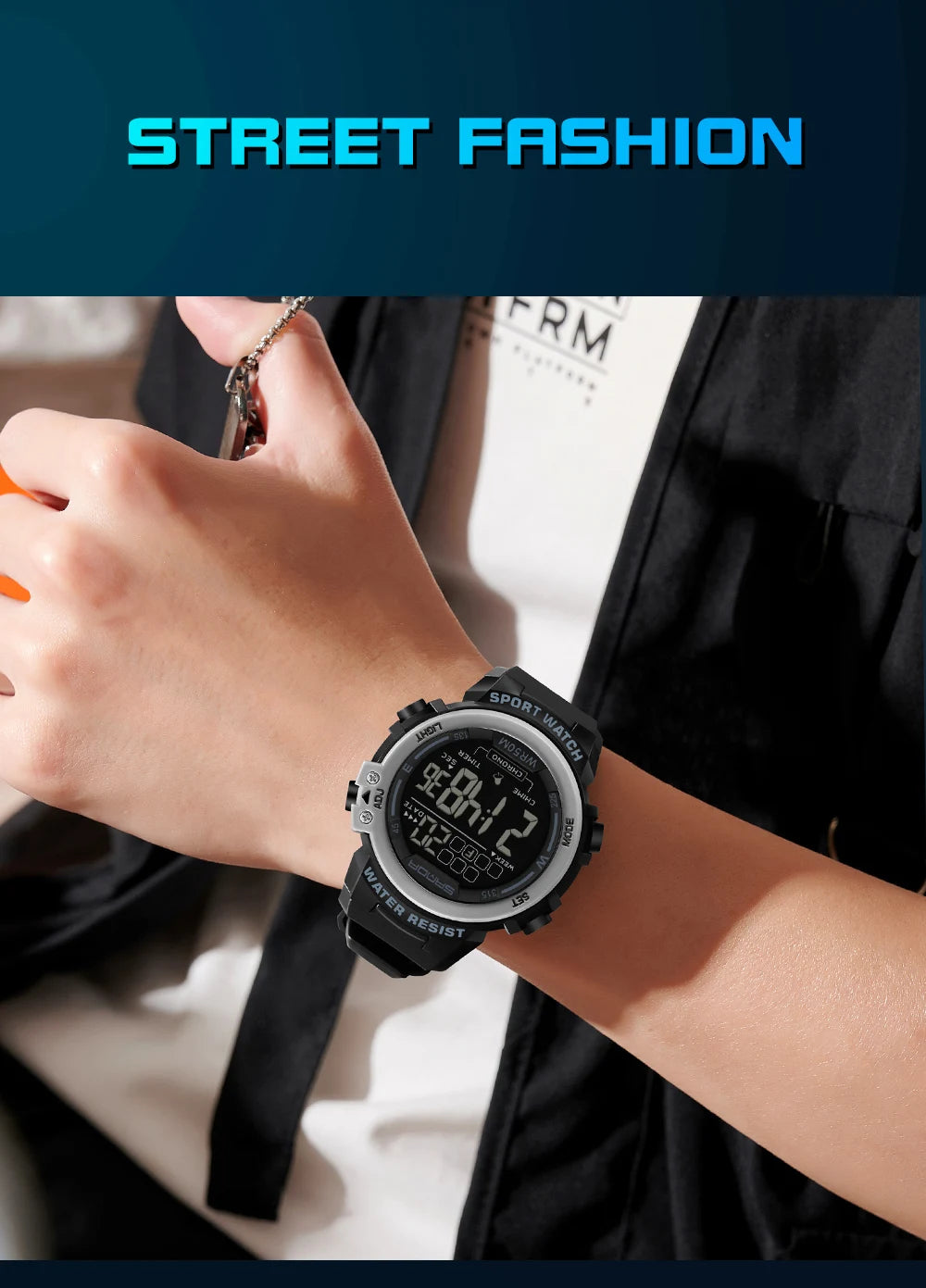 Reloj Digital SANDA 2140 Chrono para Hombre, 5 Bar Multifunción Deportivo