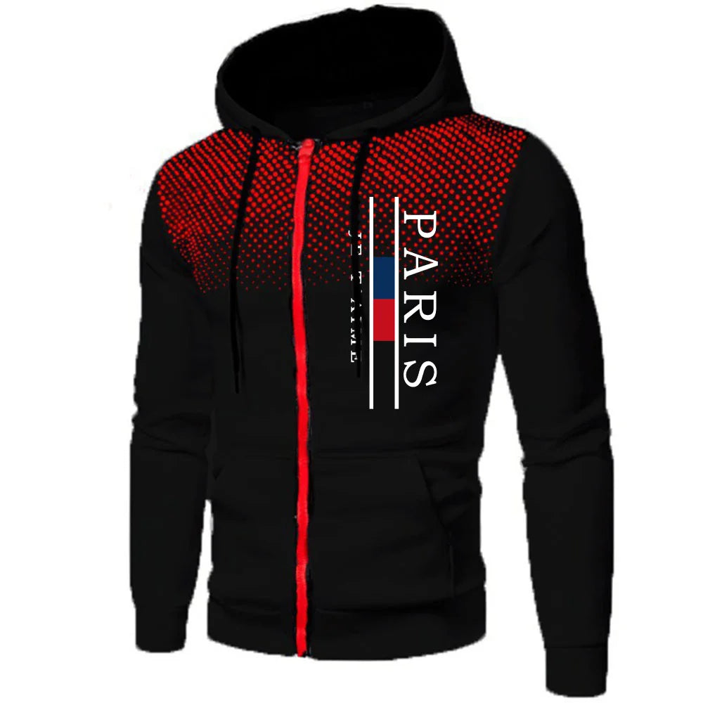 Campera con Estampado de París para Hombre – Abrigo con Capucha y Cremallera
