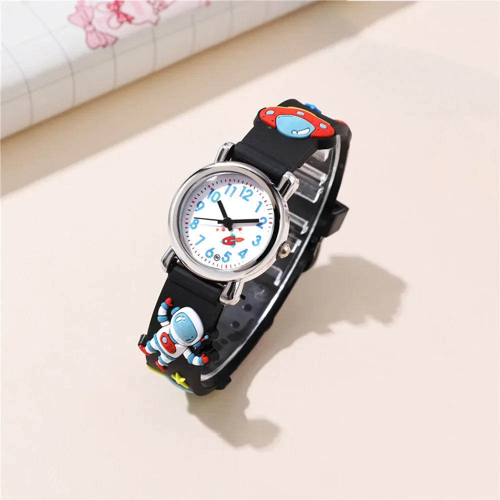 1/2 Uds. Relojes de dibujos animados 3D para niños, reloj de pulsera de cuarzo con patrón de astronauta, reloj electrónico deportivo para niños y niñas, regalo para estudiantes