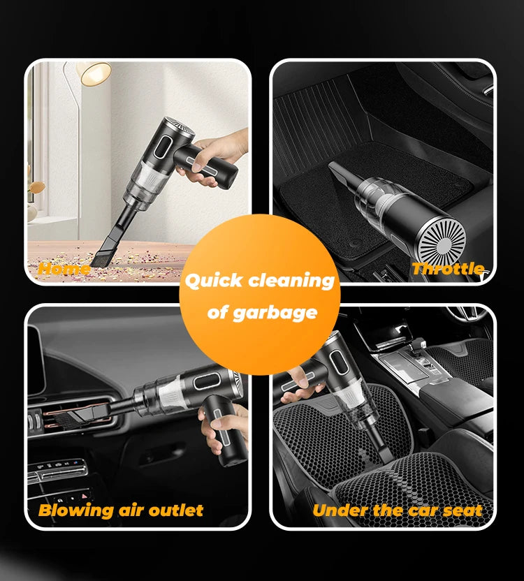Aspirador de coche inalámbrico, aspirador de mano recargable de succión fuerte y plumero de aire para el hogar, coche, mascota y oficina