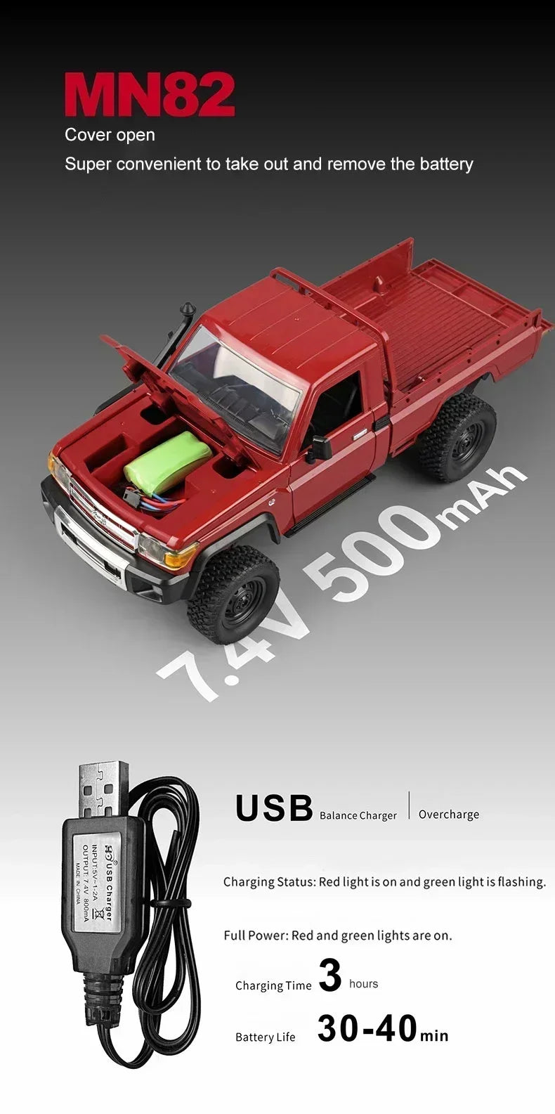 MN82 MN82S Toyota Rc 4x4 Rc CAR 2,4g 1/12 escala completa todoterreno Control remoto coche trepador de control remoto coche de juguete para regalo