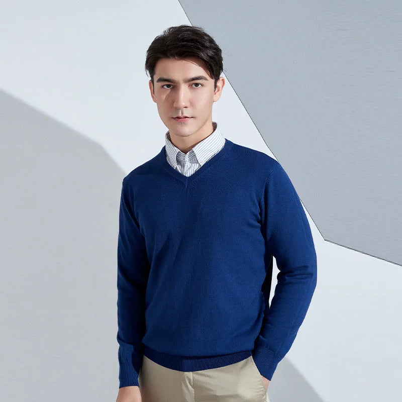Buzo de punto con cuello en V para hombre - Algodón y Cachemira