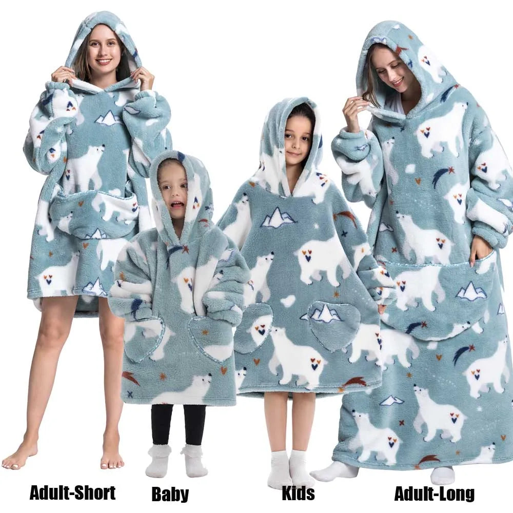 Ropa de invierno para mujer, sudaderas con capucha de lana de felpa para adultos y niños, pijamas para el hogar, sudaderas con capucha muy cálidas, Jersey, Tops de gran tamaño