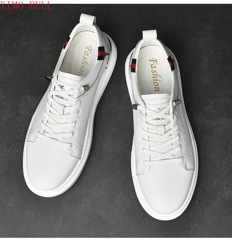 Zapatillas de deporte de cuero genuino para hombres, zapatos con elevador, zapatos invisibles transpirables, zapatillas de deporte casuales de moda para hombres