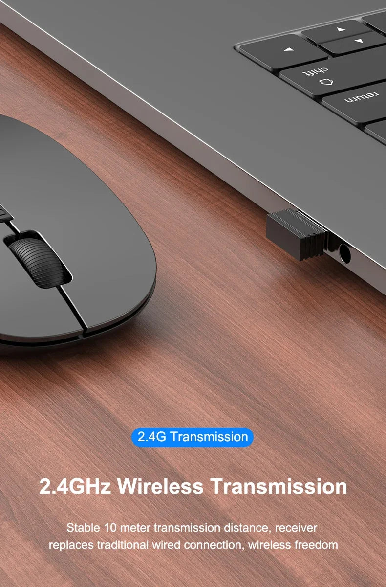 Ratón inalámbrico portátil compatible con Bluetooth 2,4 GHz modos duales ratón de ordenador con Nano receptor para Notebook PC portátil Macbook