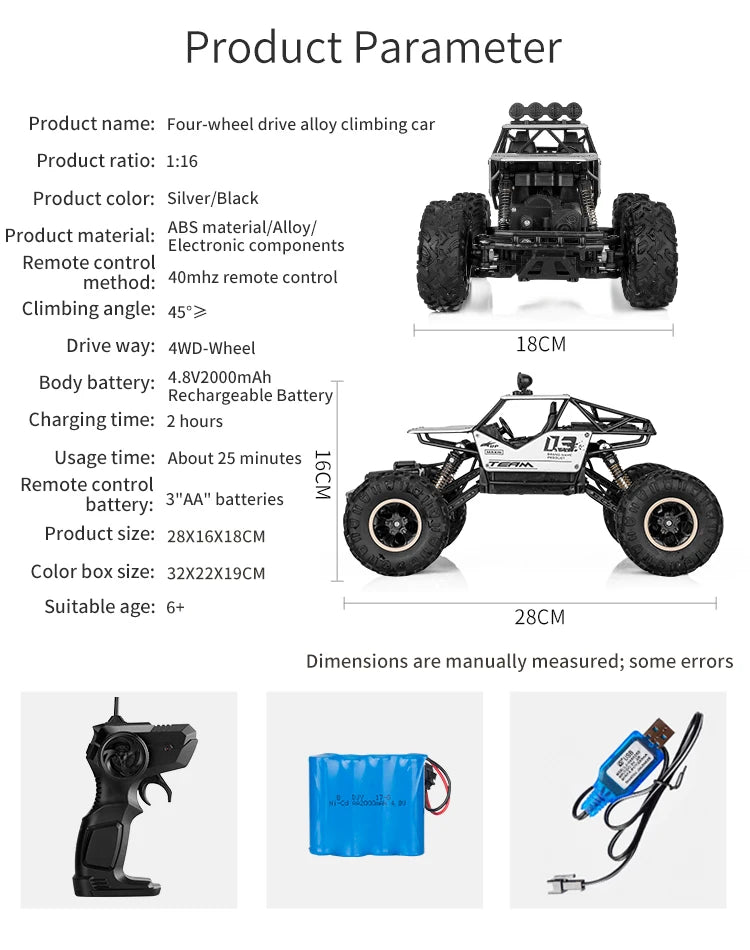 Auto RC 4x4 Todoterreno Control Remoto 1:12 OiKe con Luces LED