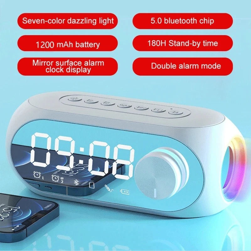 Parlante Bluetooth FM con Reloj Despertador y Subwoofer Portátil