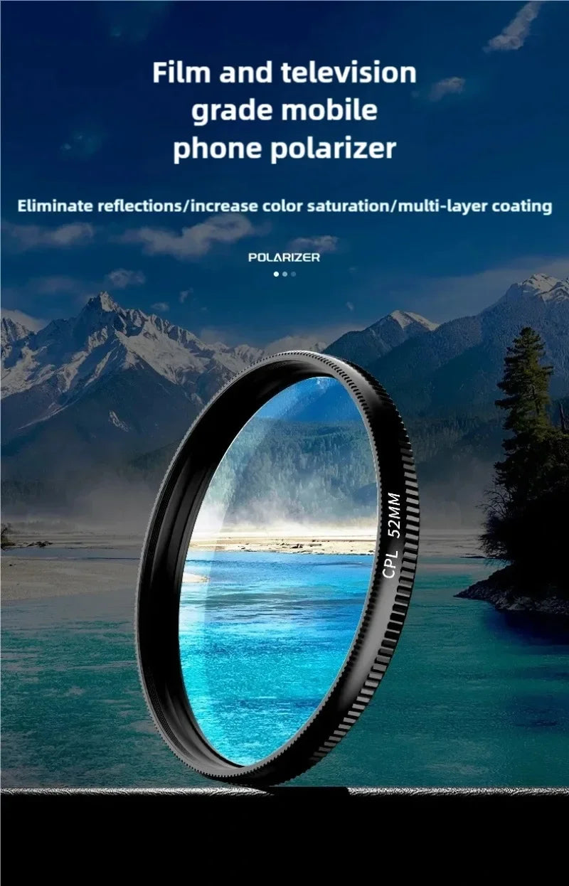 Filtro CPL Polarizador 52MM con Clip Universal para Teléfono