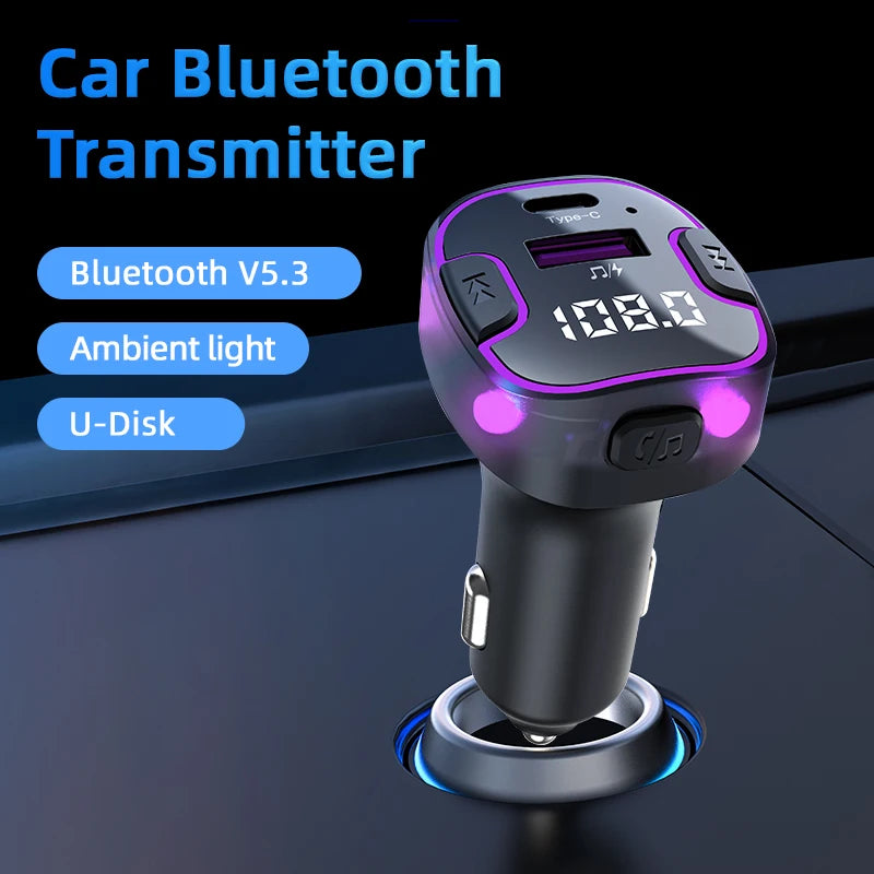 Transmisor FM Bluetooth para Auto Carga Rápida USB-A y Tipo C Manos Libres