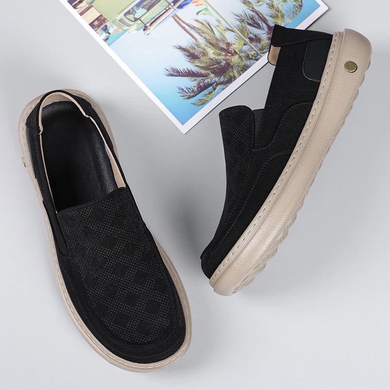 Mocasines de cuero suave para hombre sin cordones, antideslizantes