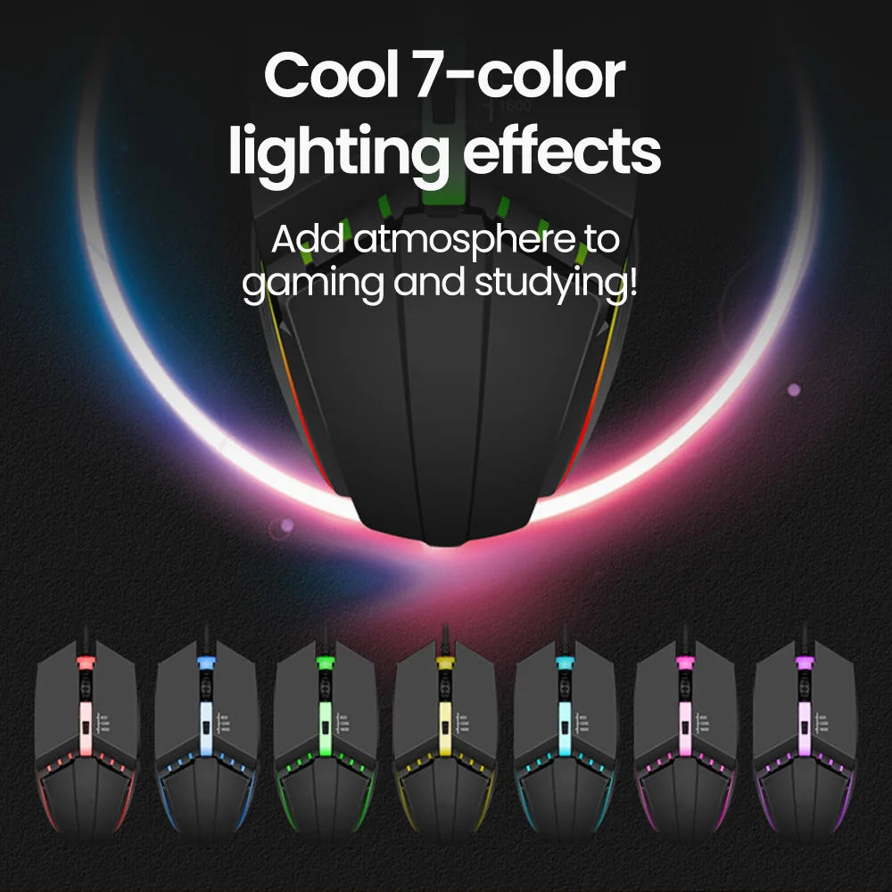 Ratones USB silenciosos con retroiluminación RGB, ratón para juegos con cable USB para PC de escritorio, portátil, ordenador, hogar y oficina, LED luminoso de 1600DPI