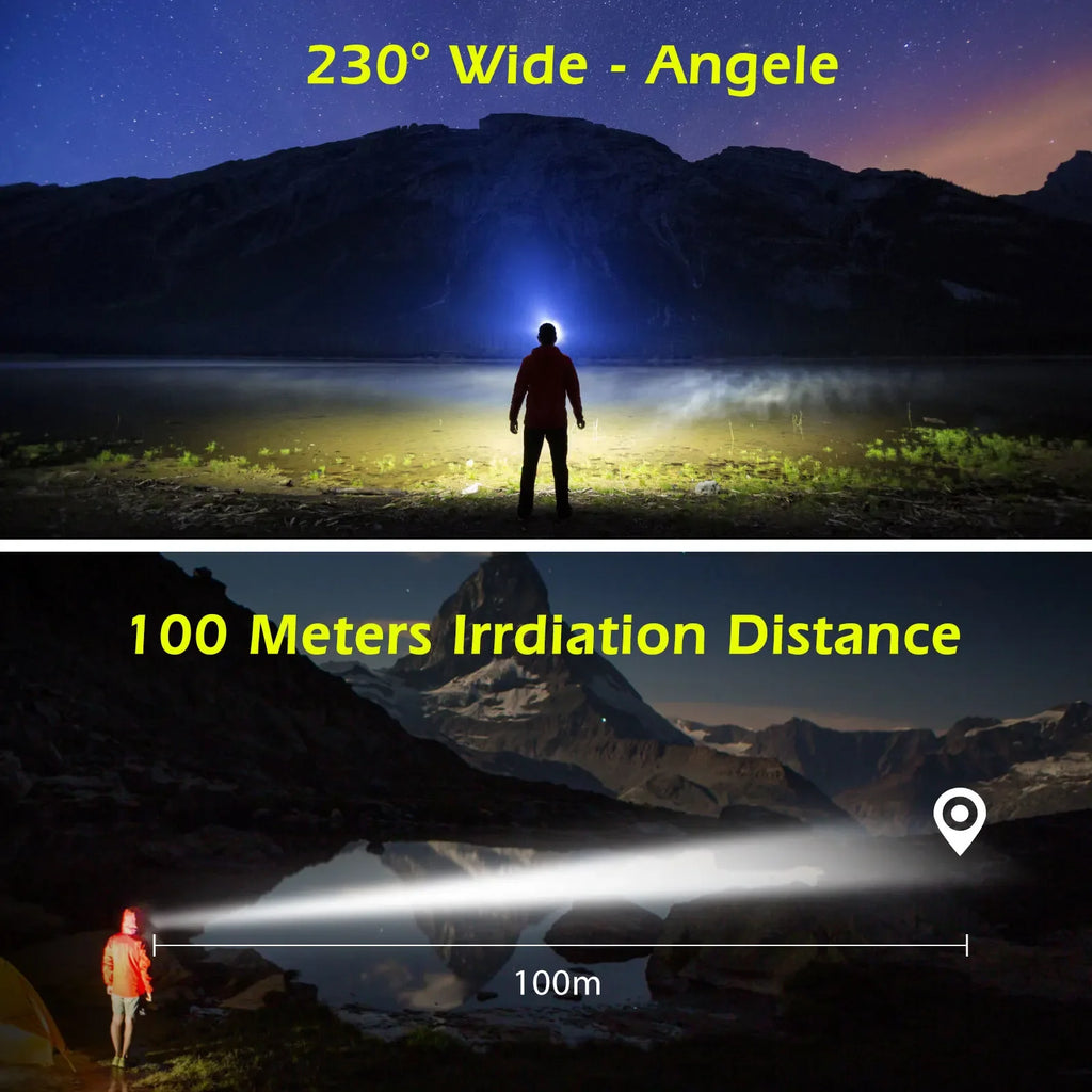 Linterna Frontal LED Recargable USB con Sensor para Camping y Pesca