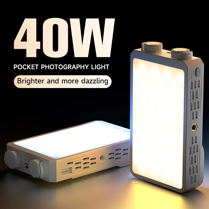 Luz de relleno de mano de 40W, luz portátil de bolsillo para Selfie, fotografía al aire libre, luz LED suave, luz de belleza con ventilador, luz superior para cámara