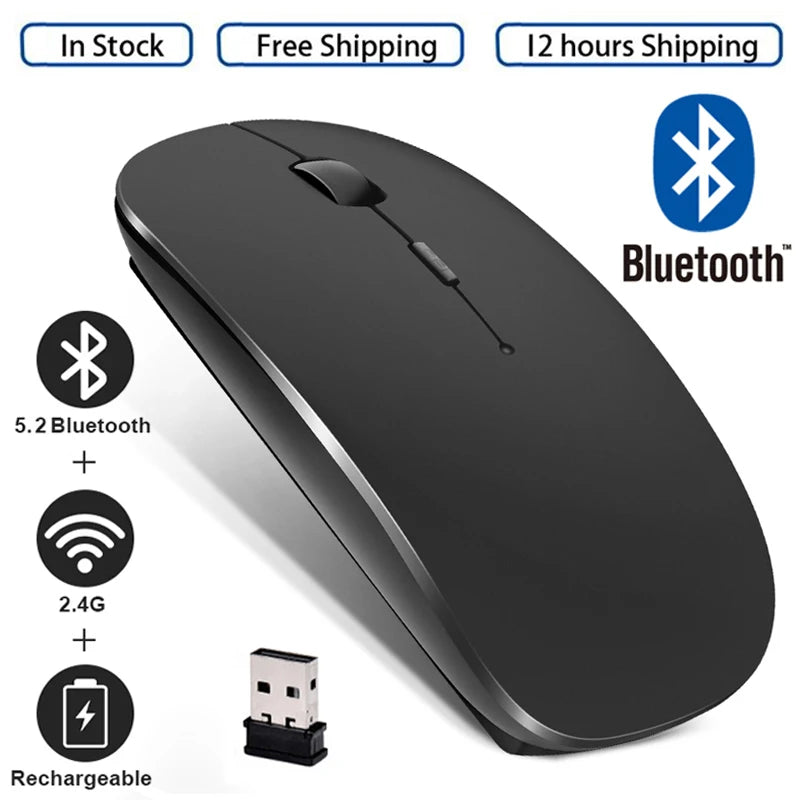 Ratón inalámbrico recargable, Bluetooth, ergonómico, Mini Usb, 2,4 Ghz, silencioso, Macbook, óptico, para ordenador portátil y Pc