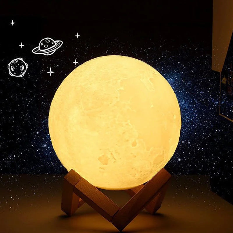 Lámpara Luna 3D LED Nocturna Multicolor con Soporte