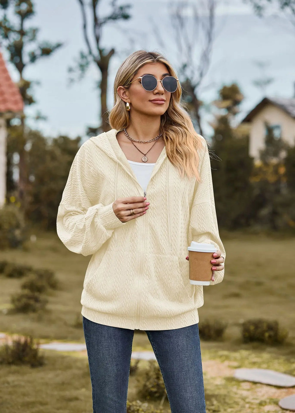 Sudadera con cremallera para mujer, abrigo informal de manga larga, ropa de calle de Color liso, holgado, Harajuku, otoño e invierno, 2024