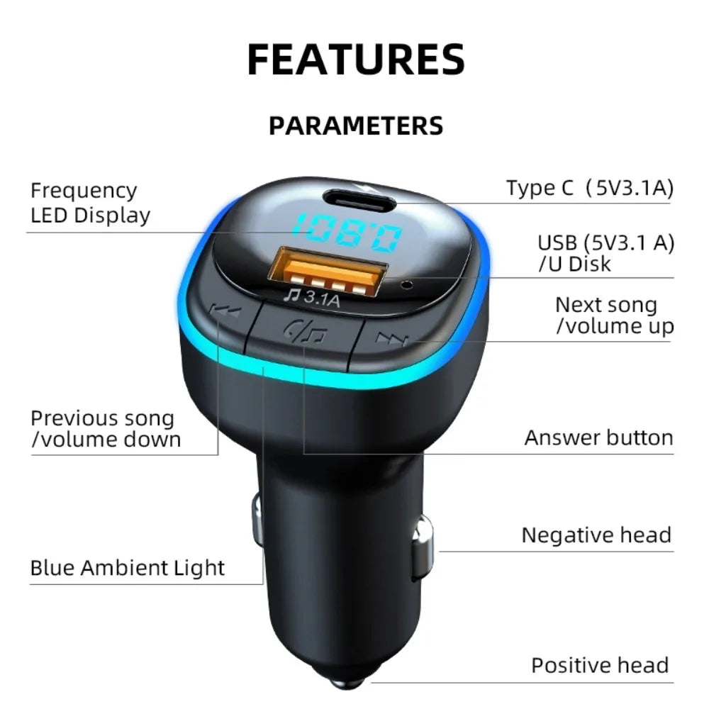 Transmisor FM Bluetooth para Auto con Cargador USB Dual y Micrófono