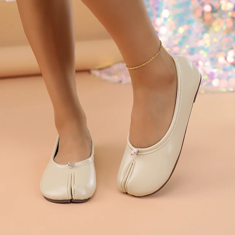 2025 Mocasines separadores de dedos de cuero para mujer, zapatos planos, cómodos, transpirables, informales