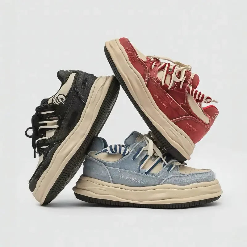 Zapatillas de skate de mezclilla retro para hombre con plataforma