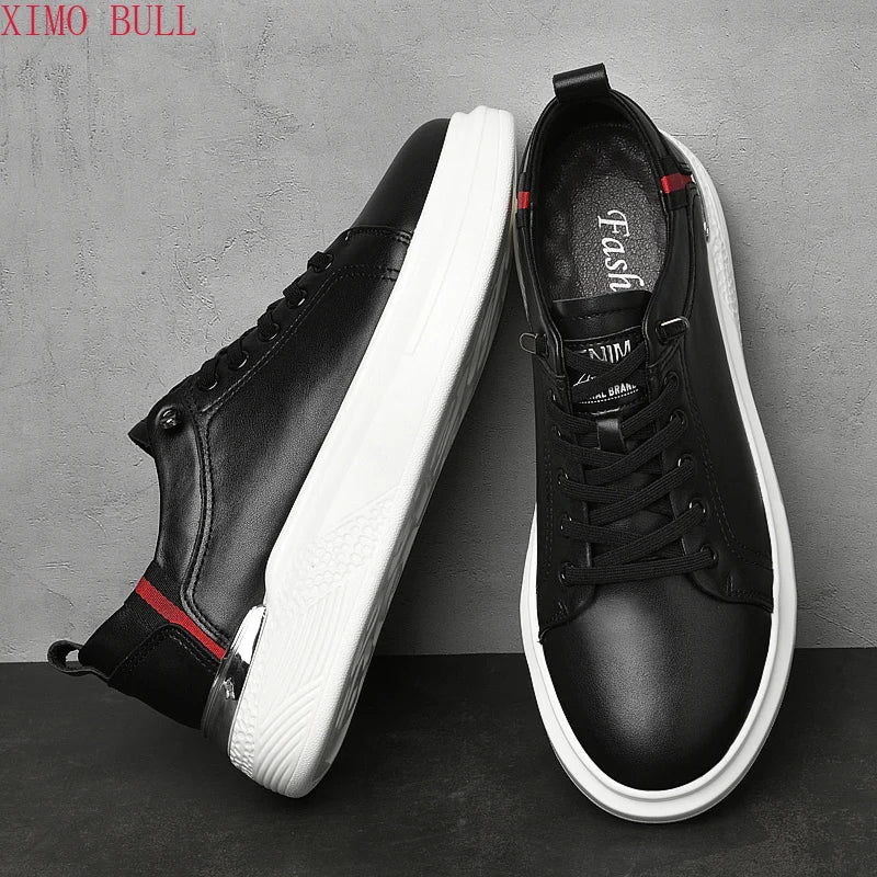 Zapatillas de deporte de cuero genuino para hombres, zapatos con elevador, zapatos invisibles transpirables, zapatillas de deporte casuales de moda para hombres