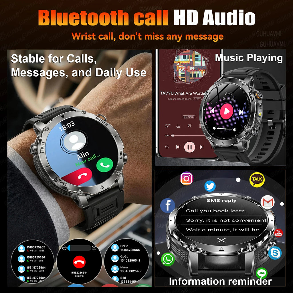Reloj Inteligente Deportivo Militar 1400mAh Bluetooth