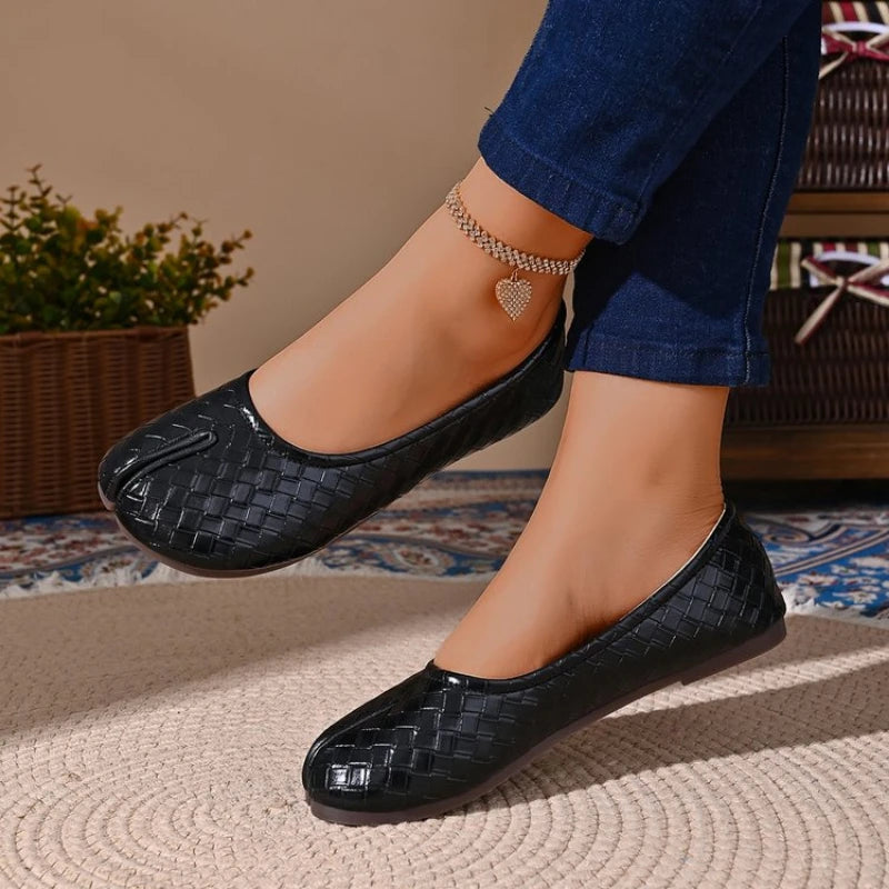 Zapatos Planos Mujer Punta Dividida Cuero PU, Sin Cordones, Comodidad