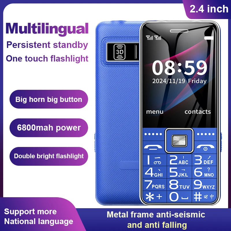 Teléfono GSM 2G BAR G600, tarjeta SIM Dual, batería de 6800mAh, tecla grande SOS, pantalla de 2,4 pulgadas, teléfono móvil para ancianos y mujeres, reccodificador de MP3