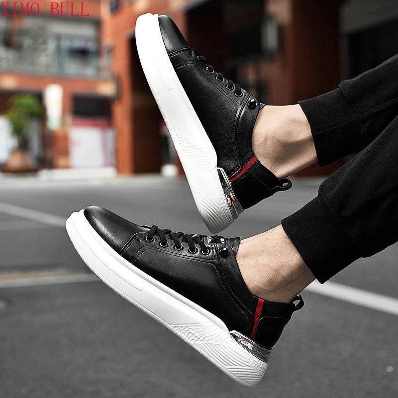 Zapatillas de deporte de cuero genuino para hombres, zapatos con elevador, zapatos invisibles transpirables, zapatillas de deporte casuales de moda para hombres