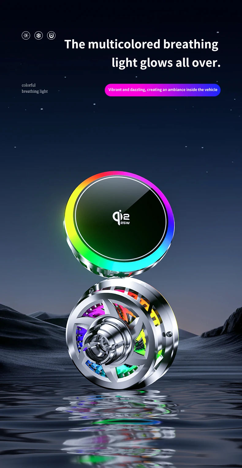 Cargador Inalámbrico Magnético Qi2.2 de 25W para Coche con Refrigeración por Aire, Estación de Carga Rápida, Soporte para Teléfono con Ventilación para iPhone 17-12 Pro Max