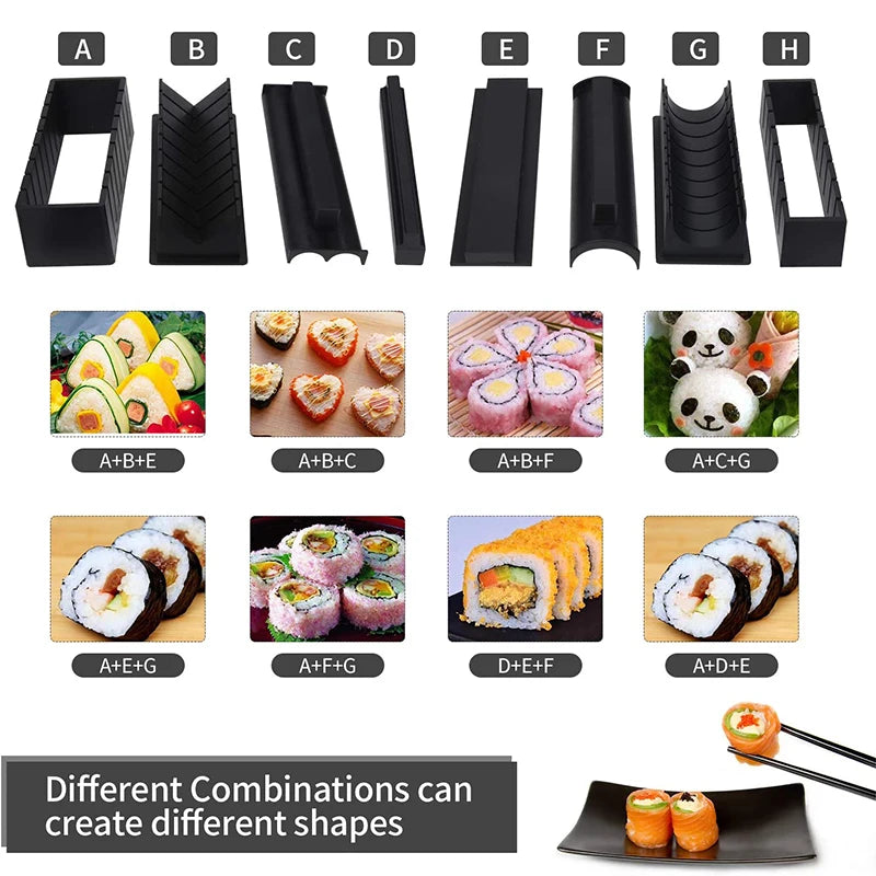 LMETJMA 10 Uds Kit para hacer Sushi DIY molde para Sushi prensa con molde para rollo de arroz para Sushi fabricante de Sushi molde para rollo de arroz KC0473