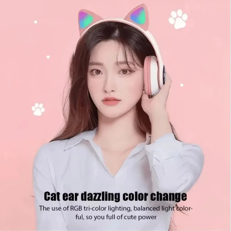 Auriculares Inalámbricos Gamer con Orejas de Gato RGB y Micrófono