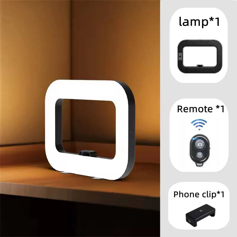 Luz de relleno para selfies, iluminación fotográfica LED cuadrada para grabación de video, transmisión en vivo, luz de relleno móvil con clip.