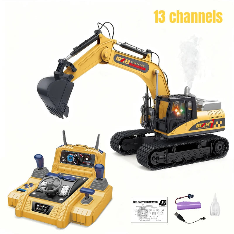12/13/15CH RC excavadora oruga pista camión de aleación vehículo de ingeniería sonido Spray 680 rotación coche niños juguetes para niños regalo de Navidad