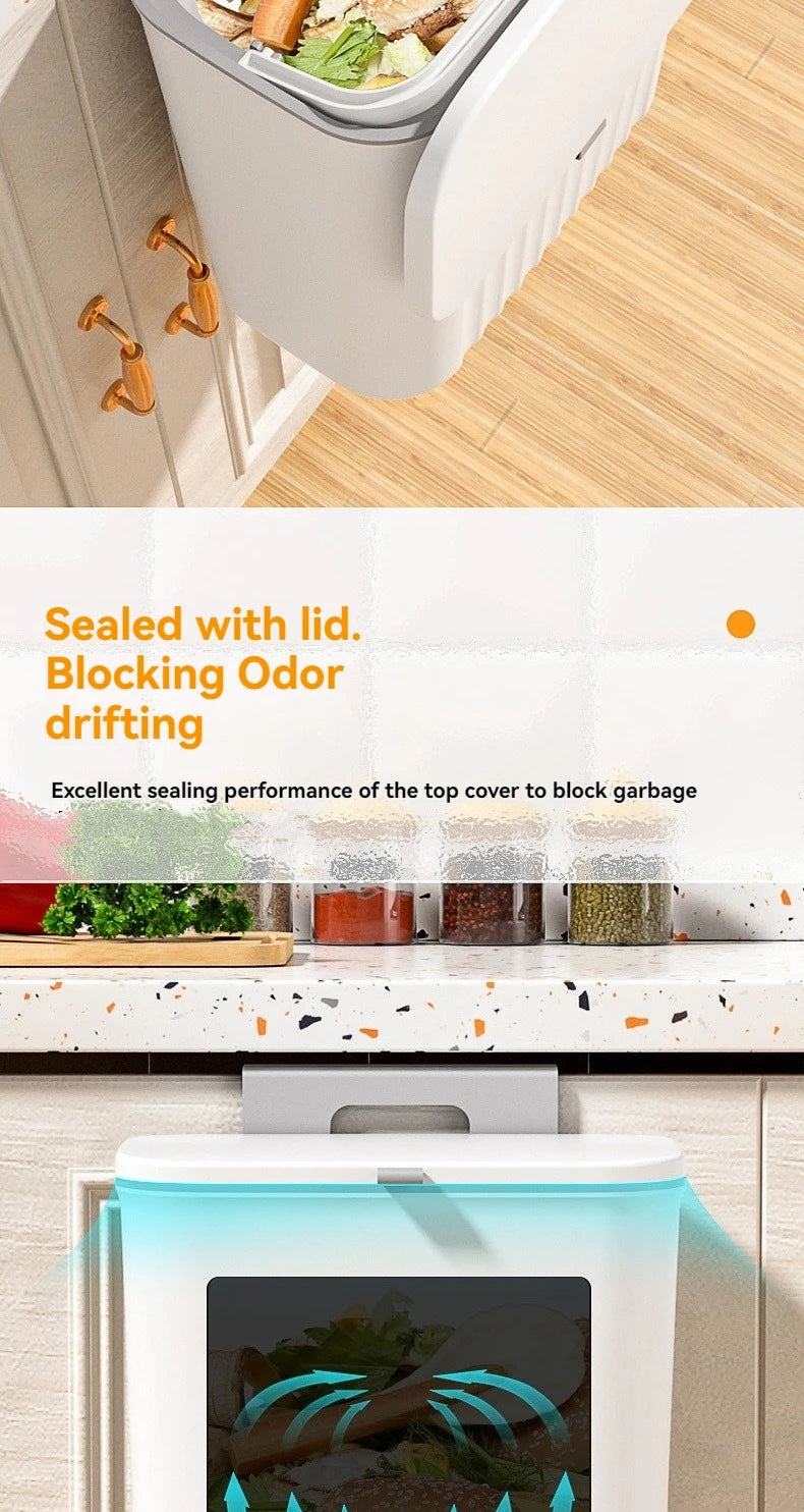 Cubo de basura de clasificación de cocina montado en la pared con tapa, tapa deslizante colgante creativa de gran capacidad sin rastro para el hogar