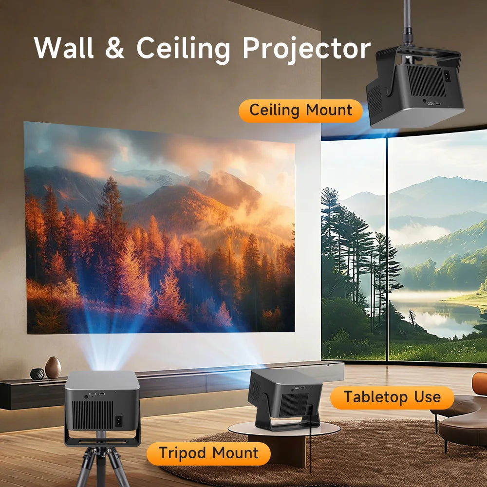 Proyector Magcubic Android 14, 900 ANSI, Enfoque Automático, 8K Nativo, 1080P, con Wifi 6, BT 5.4, HY350Max, para Películas, Uso en Exteriores, Proyección Multiángulo