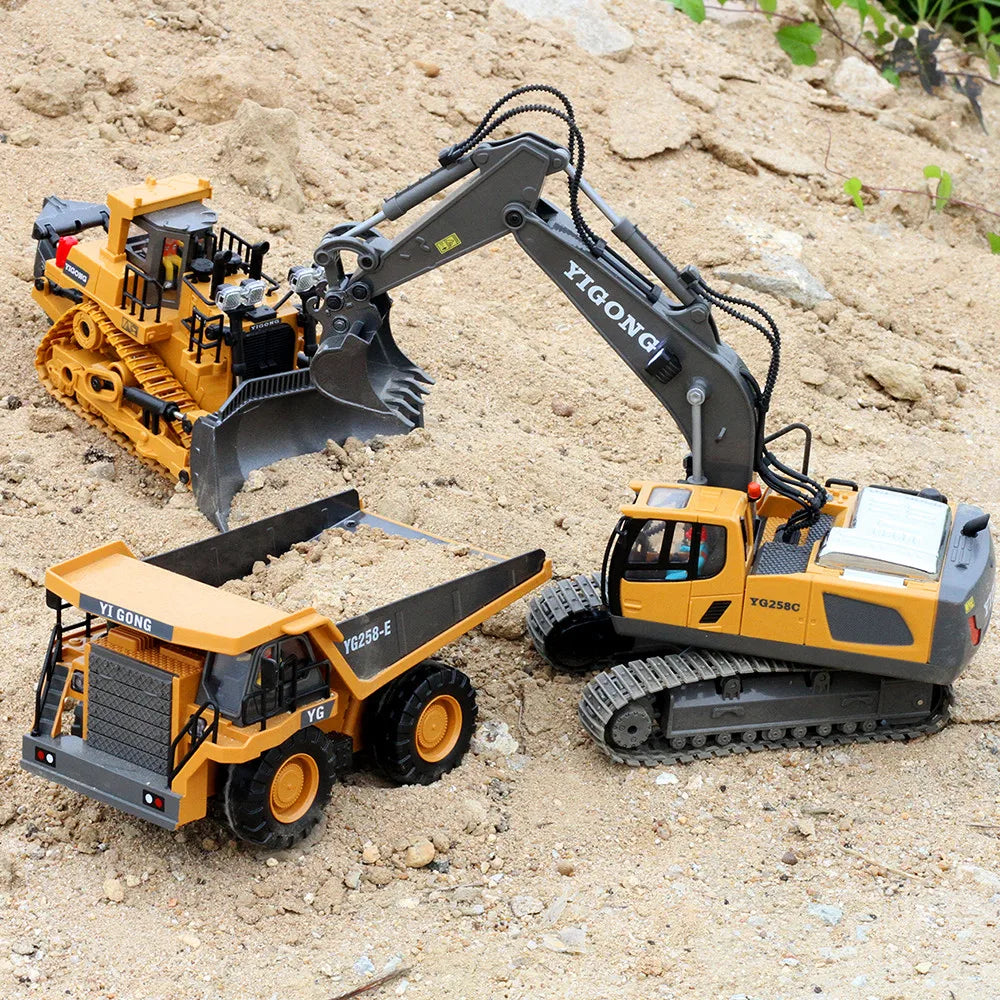 Excavadora RC 1:20 con Volcador y Bulldozer, Luz y Música