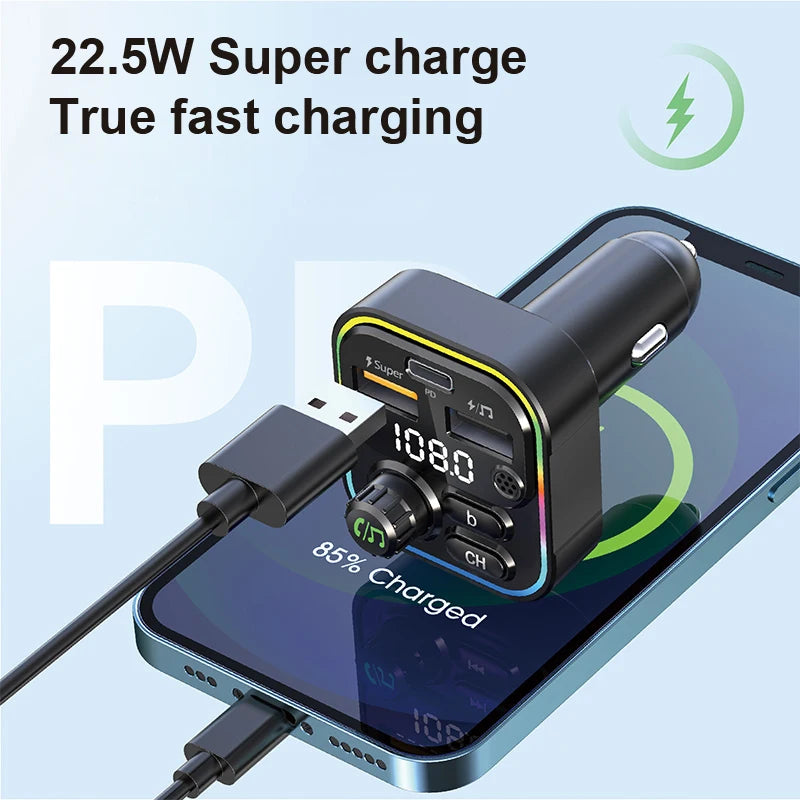 Transmisor FM Bluetooth 5.0 para Auto con Carga Rápida USB