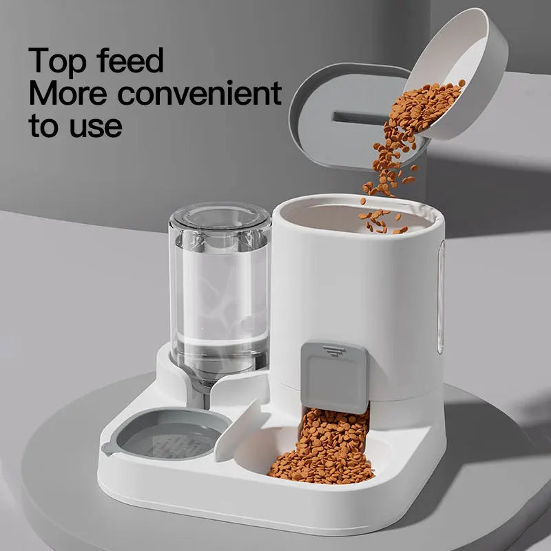 Dispensador y comedero automático de agua para gatos con relleno por gravedad, diseño de una sola pieza de gran capacidad a prueba de derrames, 1 paquete