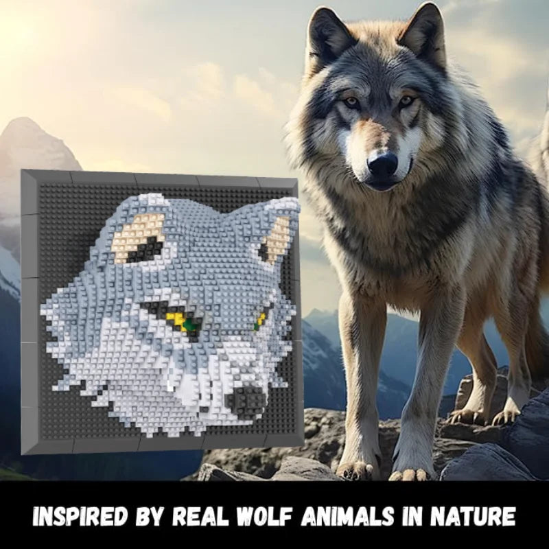 Mural de Lobo 3D Bloques de Construcción Decoración Hogar