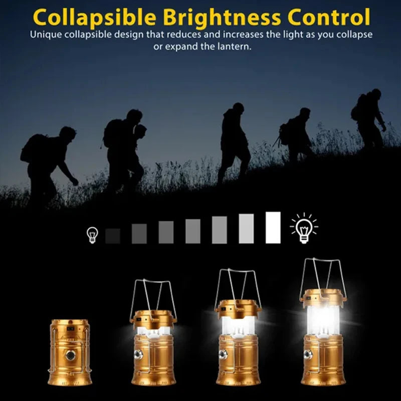 Linterna LED Portátil para Camping, Impermeable, Recargable por USB y Solar, Kit de Supervivencia para Emergencias en Interiores y Exteriores
