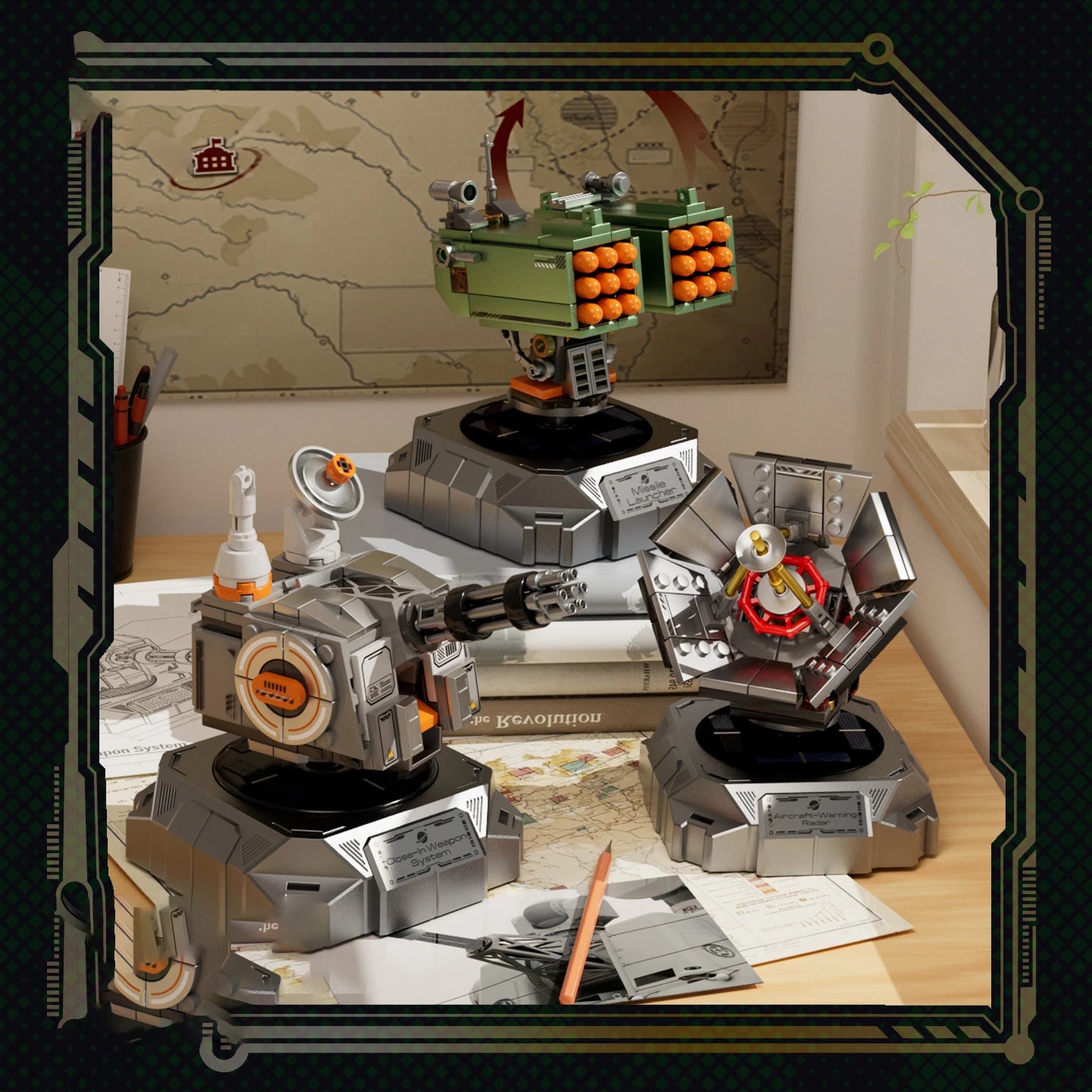 Juego de bloques de construcción militares con energía solar JAKI, adorno de escritorio, juguete educativo para ensamblar modelos, regalo de cumpleaños para niños