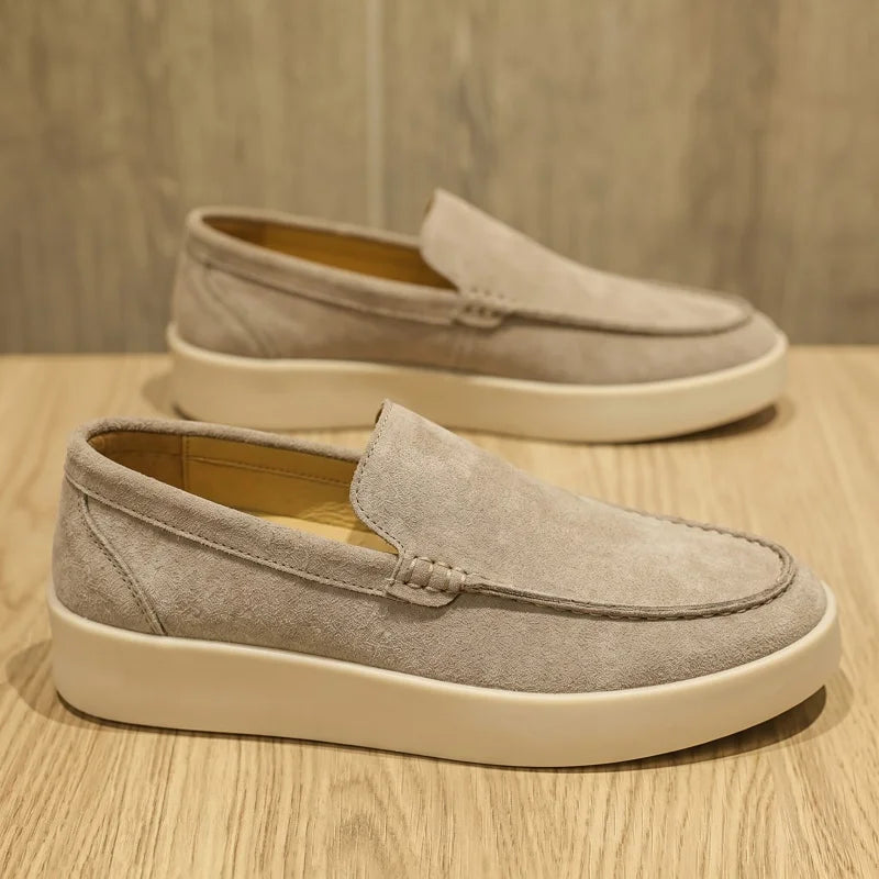Mocasines de cuero suave para hombre sin cordones y suela gruesa